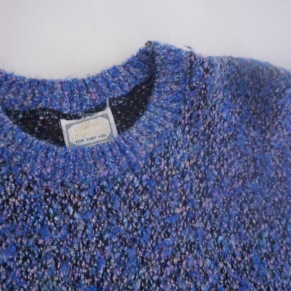 Vintage Allana Fantasia Blue Black Knit Crewneck Sweater Med - Picture 9 of 10